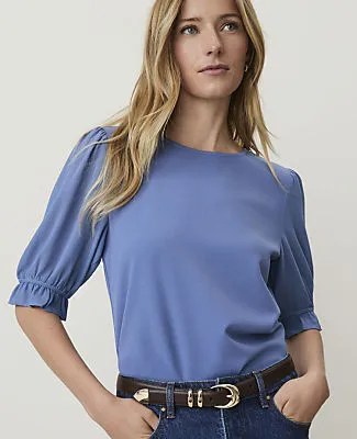 Ann Taylor Ruffle Mixed Media Top sold by Ann Taylor