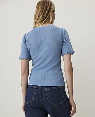 Ann Taylor Weekend Lace Trim Pointelle Tee sold by Ann Taylor product image thumbnail 2