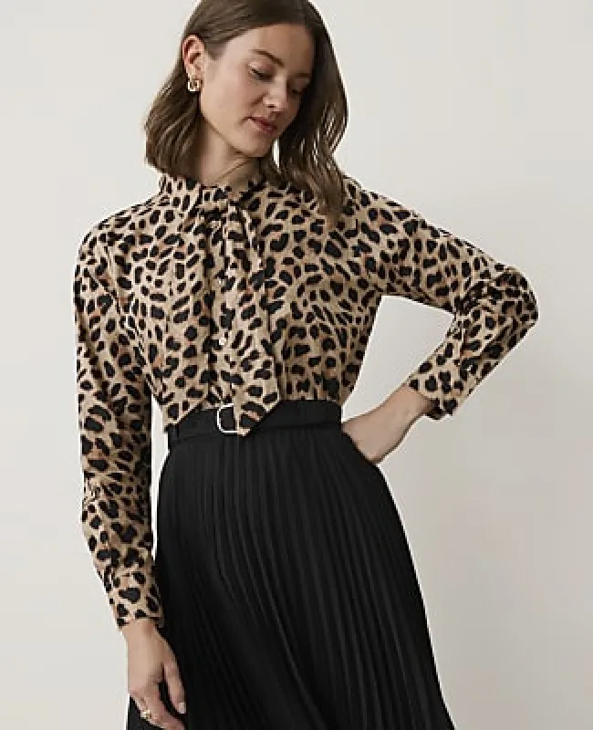 Ann Taylor Animal Print Tie Neck Blouse made by Ann Taylor