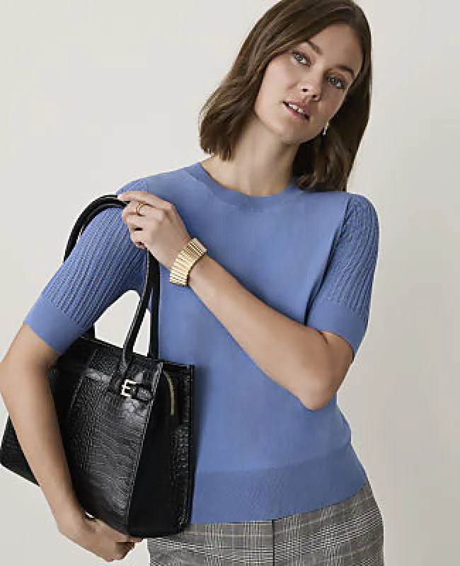 Ann Taylor Pointelle Sleeve Sweater Tee made by Ann Taylor