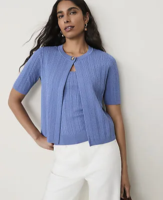 Ann Taylor Mixed Stitch Short Sleeve Cardigan sold by Ann Taylor