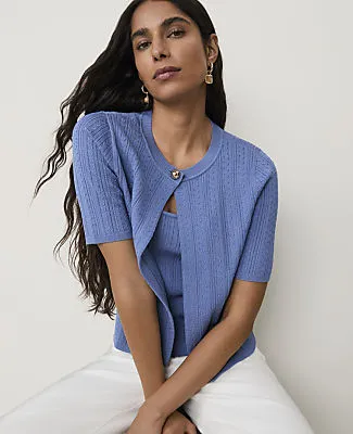 Ann Taylor Mixed Stitch Short Sleeve Cardigan sold by Ann Taylor product image thumbnail 3