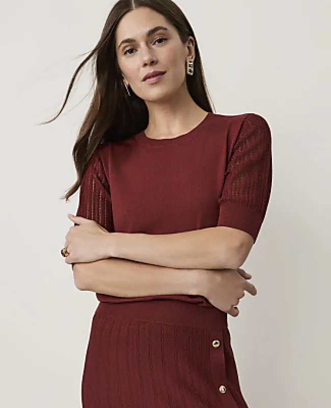 Ann Taylor Petite Pointelle Sleeve Sweater Tee made by Ann Taylor