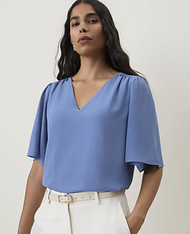 Ann Taylor Flutter Sleeve V-Neck Popover Top made by Ann Taylor