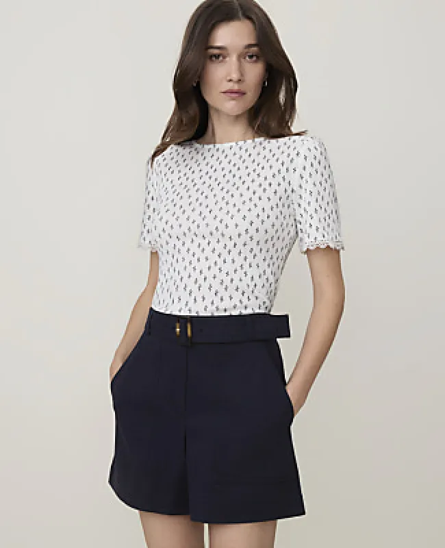 Ann Taylor Weekend Floral Lace Trim Pointelle Tee made by Ann Taylor