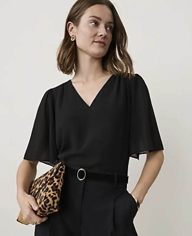 Ann Taylor Petite Flutter Sleeve V-Neck Popover Top made by Ann Taylor