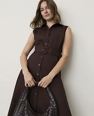 Ann Taylor Petite Sleeveless Collared Midi Shirtdress sold by Ann Taylor product image thumbnail 3