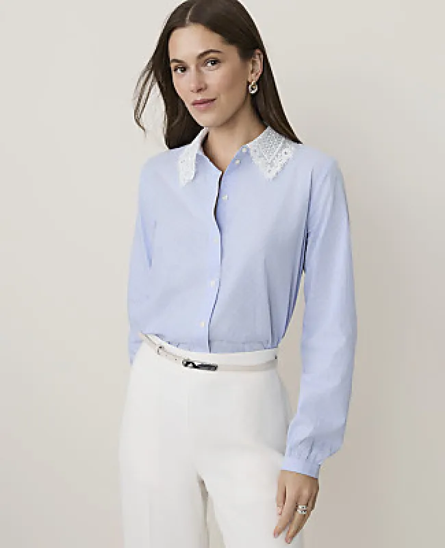 Ann Taylor Striped Lace Trim Blouse made by Ann Taylor