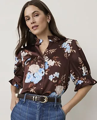 Ann Taylor Petite Floral Ruffle Collar Shirt sold by Ann Taylor