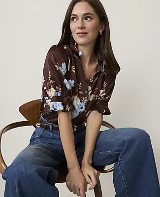 Ann Taylor Petite Floral Ruffle Collar Shirt sold by Ann Taylor product image thumbnail 3