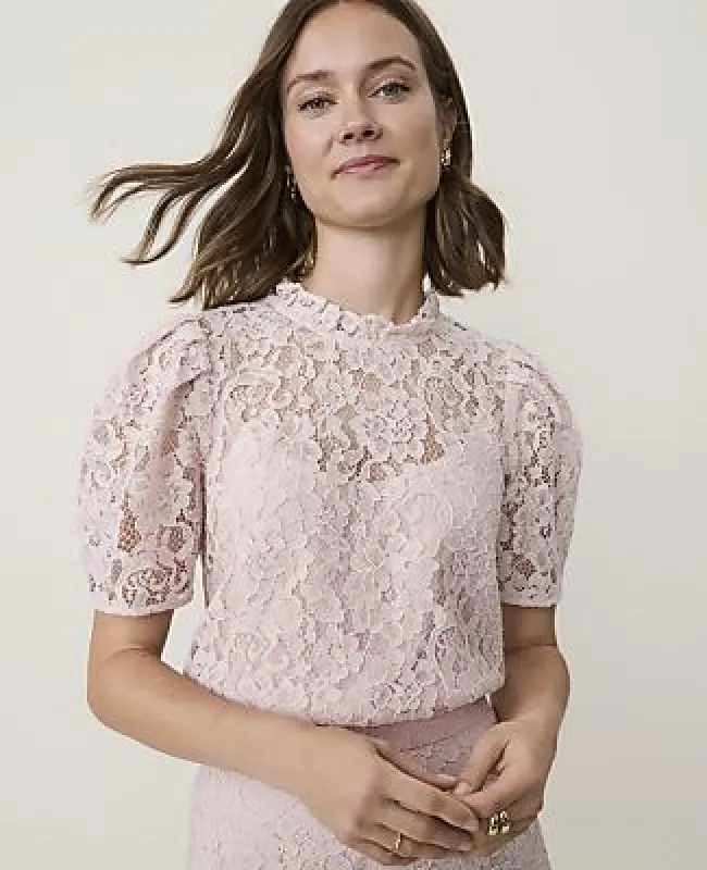 Ann Taylor Puff Sleeve Lace Top made by Ann Taylor