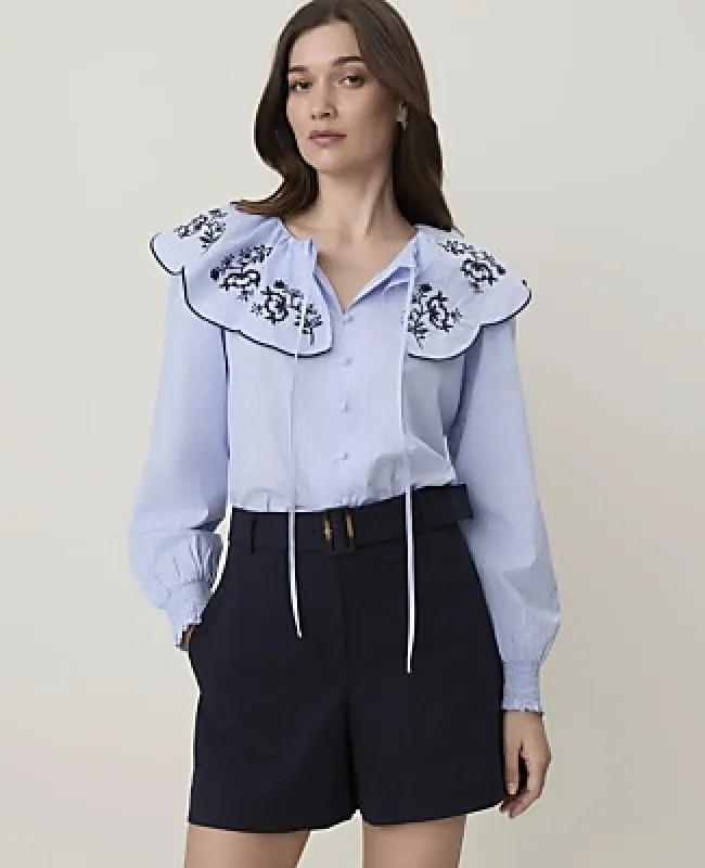 Ann Taylor Petite Weekend Striped Tie Neck Blouse made by Ann Taylor