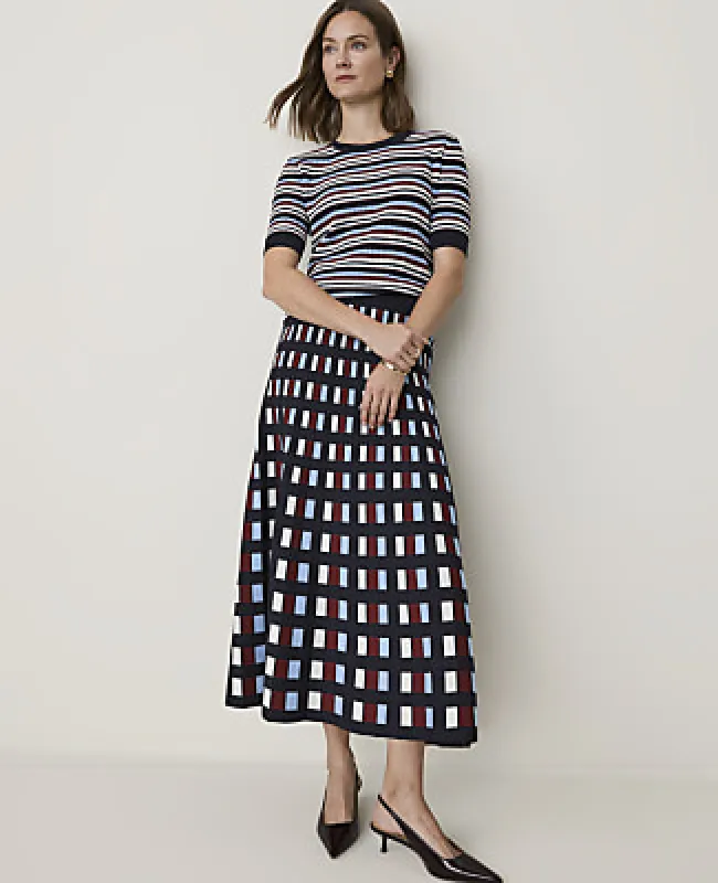 Ann Taylor Petite Checked Pleated Midi Sweater Skirt made by Ann Taylor