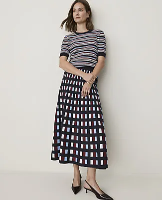 Ann Taylor Petite Checked Pleated Midi Sweater Skirt sold by Ann Taylor