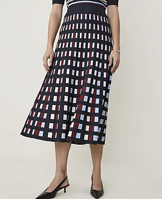 Ann Taylor Petite Checked Pleated Midi Sweater Skirt sold by Ann Taylor product image thumbnail 2