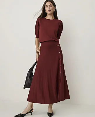 Ann Taylor Pleated Button Midi Skirt sold by Ann Taylor