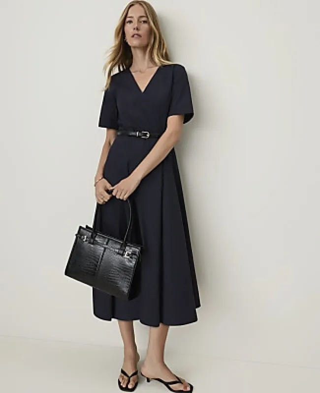 Ann Taylor Belted V-Neck Midi Dress made by Ann Taylor