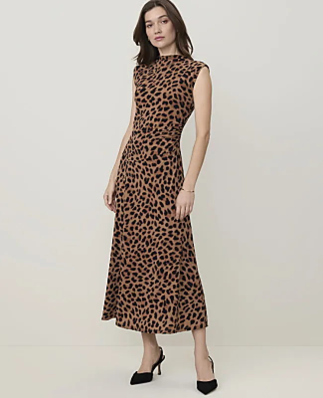 Ann Taylor Petite Animal Print Mock Neck Midi Dress made by Ann Taylor