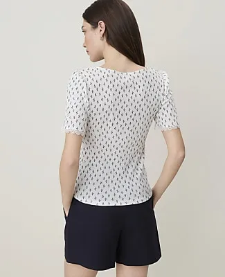 Ann Taylor Weekend Floral Lace Trim Pointelle Tee sold by Ann Taylor product image thumbnail 2