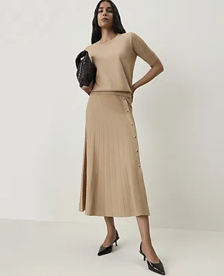 Ann Taylor Pleated Button Midi Skirt sold by Ann Taylor
