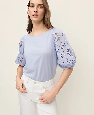 Ann Taylor Petite Embroidered Boatneck Popover Top sold by Ann Taylor