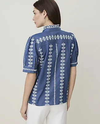 Ann Taylor Weekend Embroidered Ruffle Collar Blouse sold by Ann Taylor product image thumbnail 2