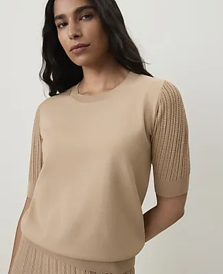 Ann Taylor Pointelle Sleeve Sweater Tee sold by Ann Taylor