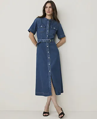 Ann Taylor Petite Weekend Belted Denim Shirtdress sold by Ann Taylor