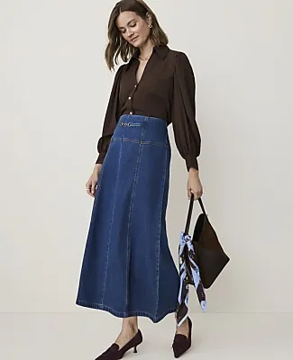 Ann Taylor Horsebit Full Denim Skirt sold by Ann Taylor