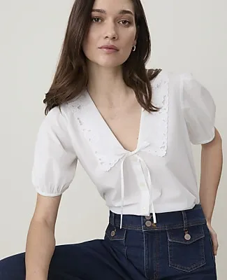 Ann Taylor Weekend Embroidered Collar Blouse sold by Ann Taylor product image thumbnail 3
