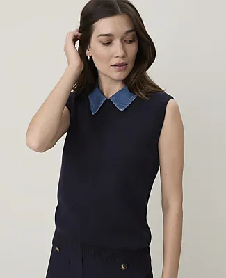 Ann Taylor Petite Weekend Denim Collar Sweater Vest sold by Ann Taylor