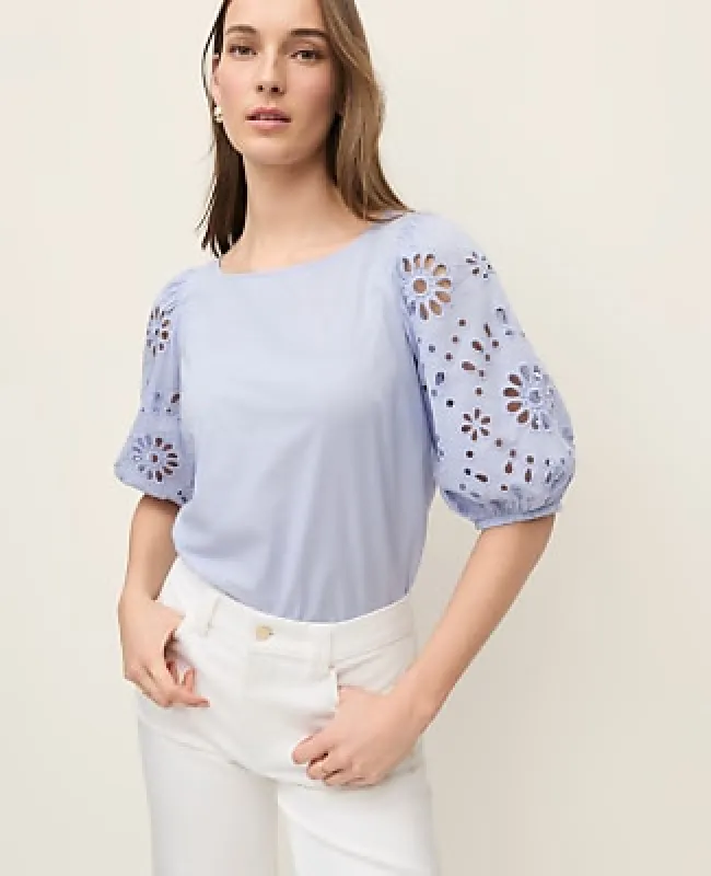 Ann Taylor Petite Embroidered Boatneck Popover Top made by Ann Taylor