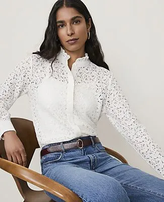 Ann Taylor Petite Ruffle Collar Lace Blouse sold by Ann Taylor