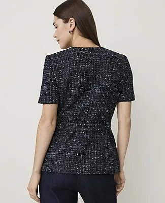 Ann Taylor The Petite Belted Short Sleeve Jacket in Tweed sold by Ann Taylor product image thumbnail 2