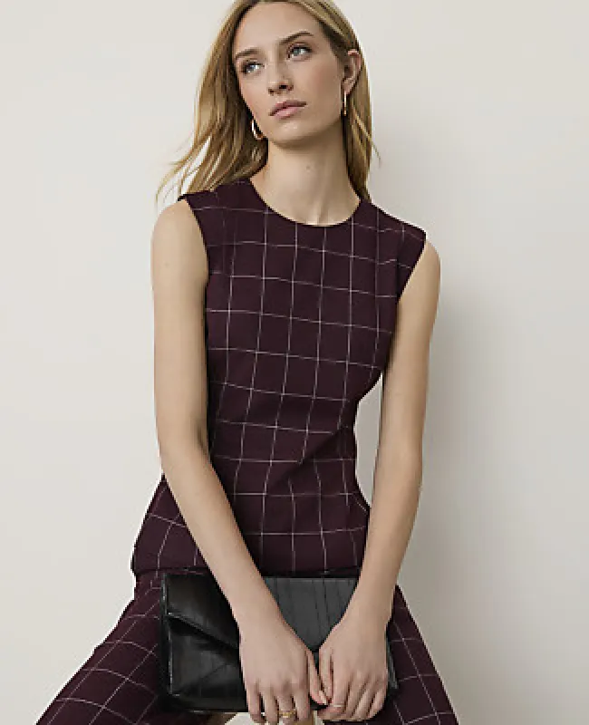 Ann Taylor The Petite Windowpane Crew Neck Peplum Top made by Ann Taylor