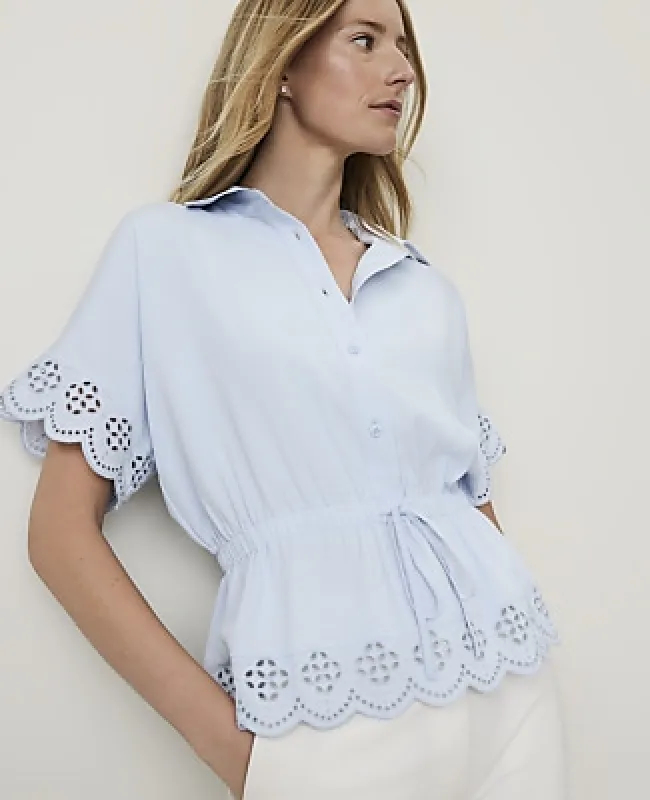 Ann Taylor Weekend Eyelet Tie Waist Blouse made by Ann Taylor