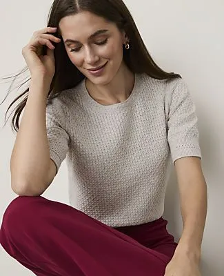 Ann Taylor Petite Pointelle Stitch Wedge Tee sold by Ann Taylor product image thumbnail 3