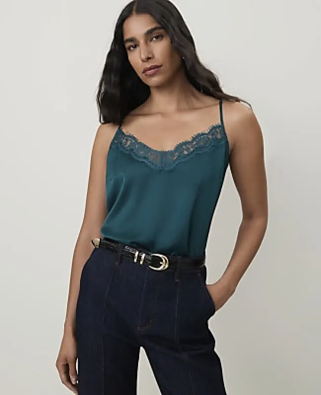 Ann Taylor Lace Trim V-Neck Tank Top made by Ann Taylor