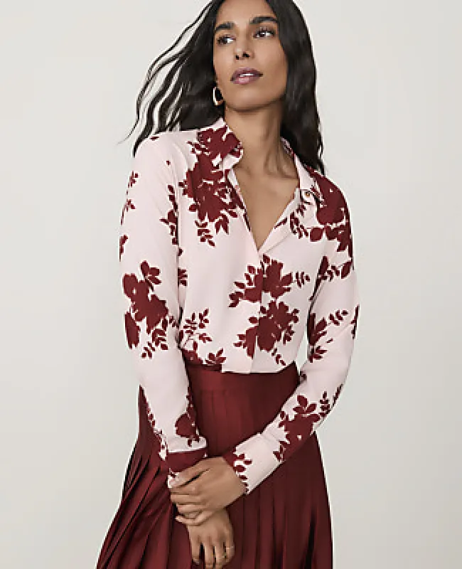 Ann Taylor Petite Floral Modern Shirt in Satin made by Ann Taylor