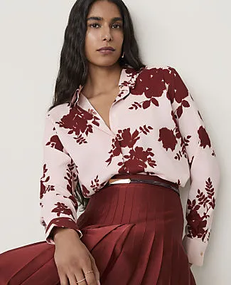 Ann Taylor Petite Floral Modern Shirt in Satin sold by Ann Taylor product image thumbnail 3