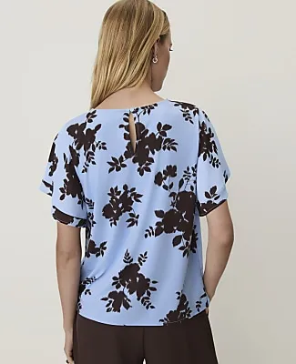 Ann Taylor Petite Floral Mixed Media Flutter Sleeve Top sold by Ann Taylor product image thumbnail 2