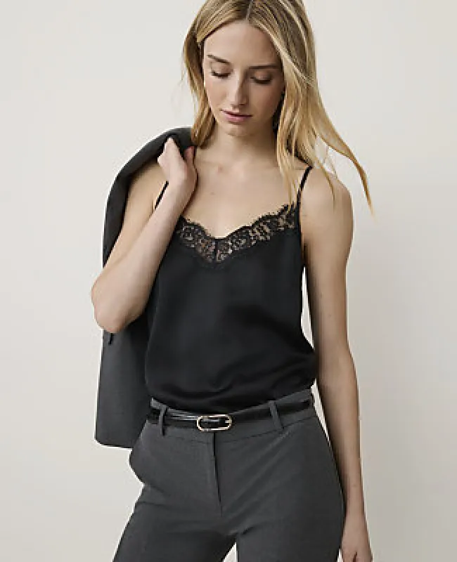 Ann Taylor Petite Lace Trim V-Neck Tank Top made by Ann Taylor