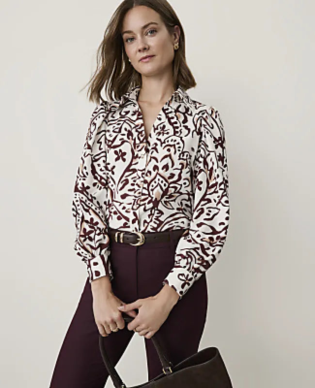 Ann Taylor Paisley Split Neck Blouse in Satin made by Ann Taylor