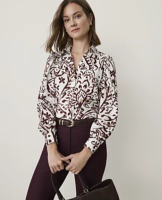 Ann Taylor Paisley Split Neck Blouse in Satin sold by Ann Taylor