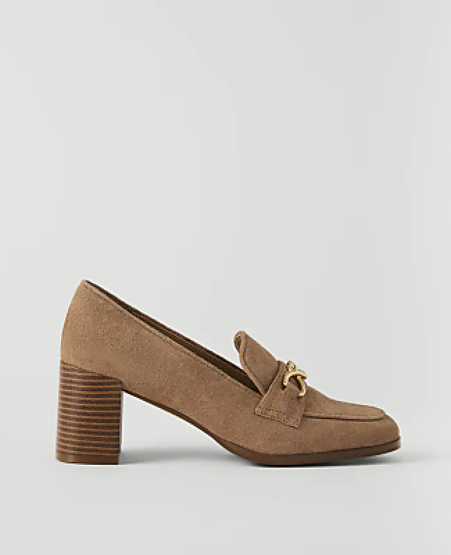 Ann Taylor Suede Hardware Embellished Loafer Pump made by Ann Taylor