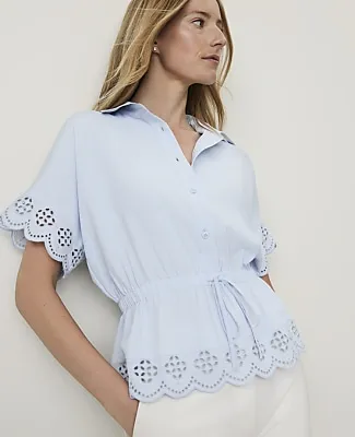 Ann Taylor Weekend Eyelet Tie Waist Blouse sold by Ann Taylor