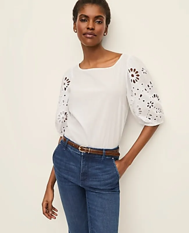 Ann Taylor Petite Embroidered Boatneck Popover Top made by Ann Taylor