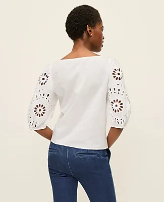 Ann Taylor Petite Embroidered Boatneck Popover Top sold by Ann Taylor product image thumbnail 2