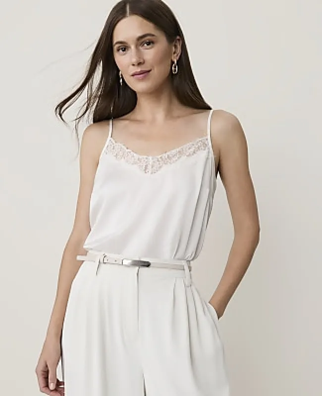 Ann Taylor Lace Trim V-Neck Tank Top made by Ann Taylor