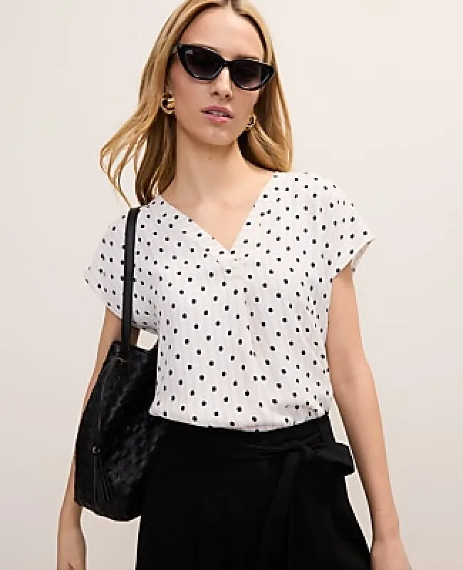 Ann Taylor Polka Dot Mixed Media Pleat Front Top made by Ann Taylor